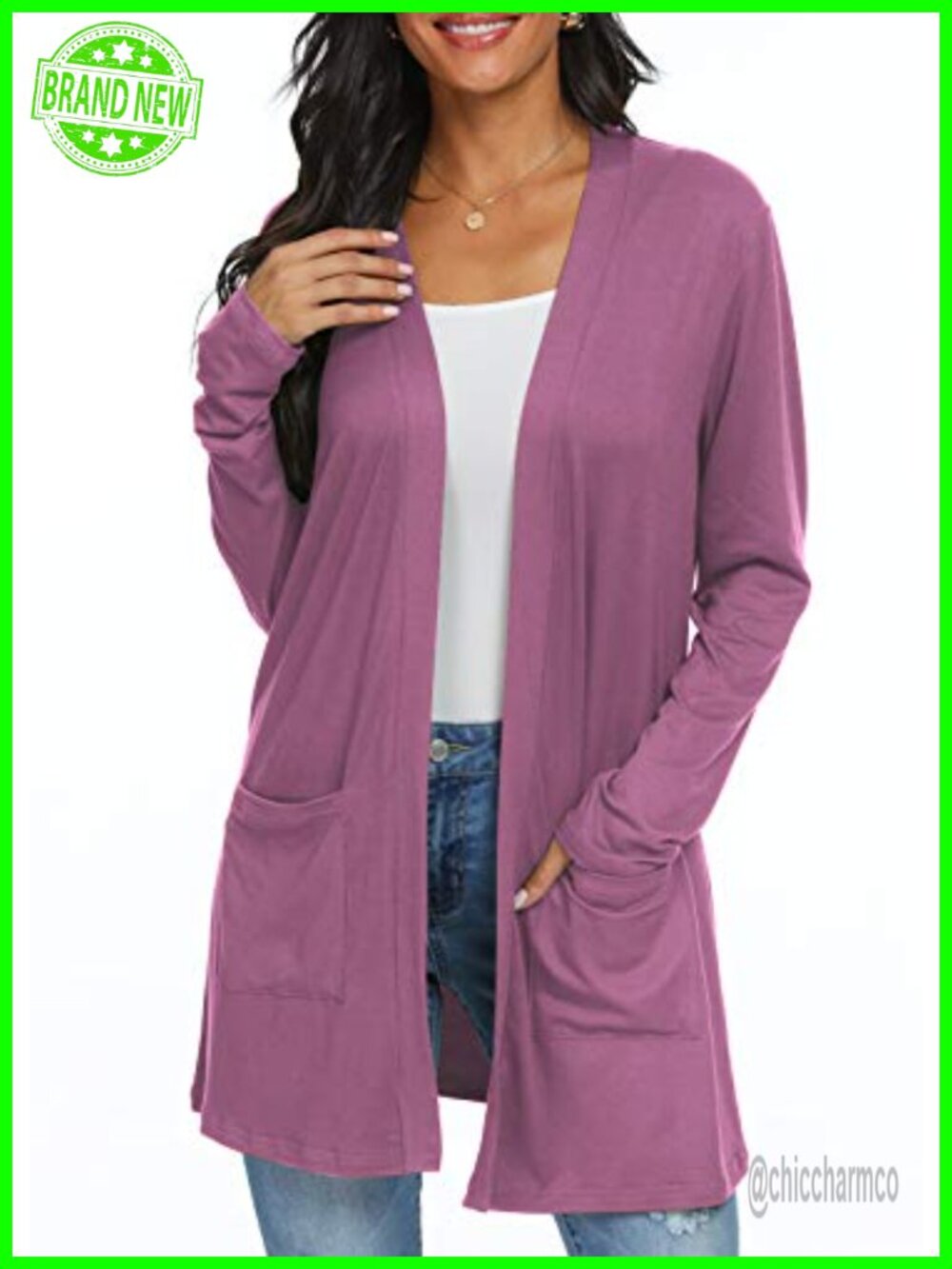 Womens Lightweight Long Cardigan Open Front Pockets Rayon Spandex